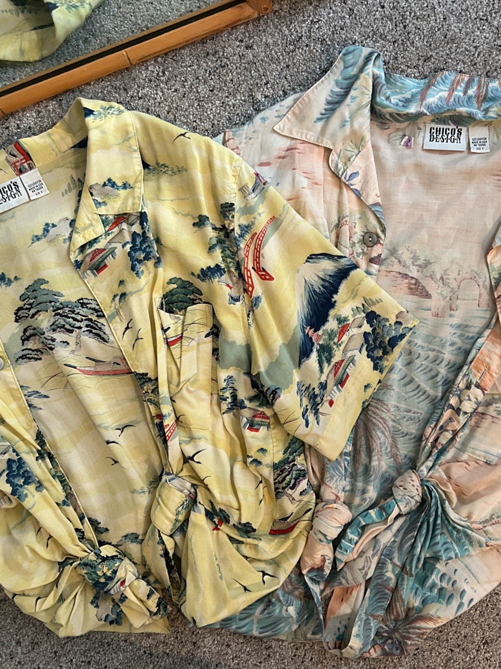 Chico's Yellow & Teal Tropical Button-Front Shirts (set)